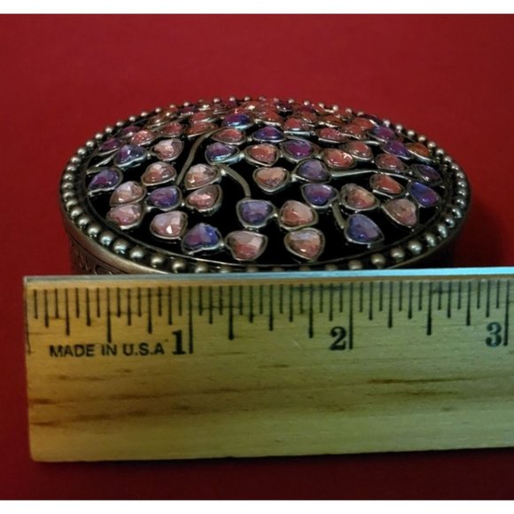 Vintage Metal Pewter Trinket Box Circle Jewelry Box - Picture 8 of 8